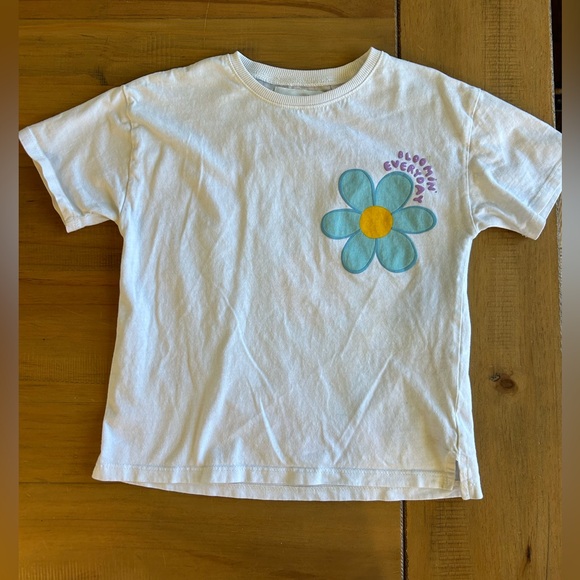 Zara Other - Zara White Tee with Blue Daisy and Yellow Center